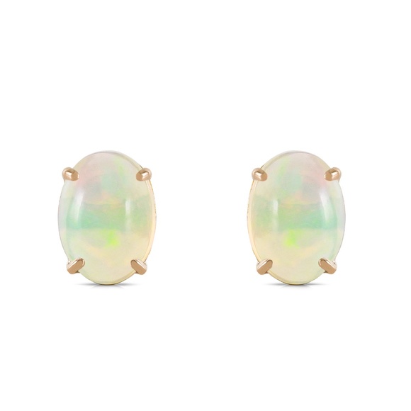 14K. SOLID GOLD STUD EARRING WITH NATURAL OPALS - Picture 2 of 5